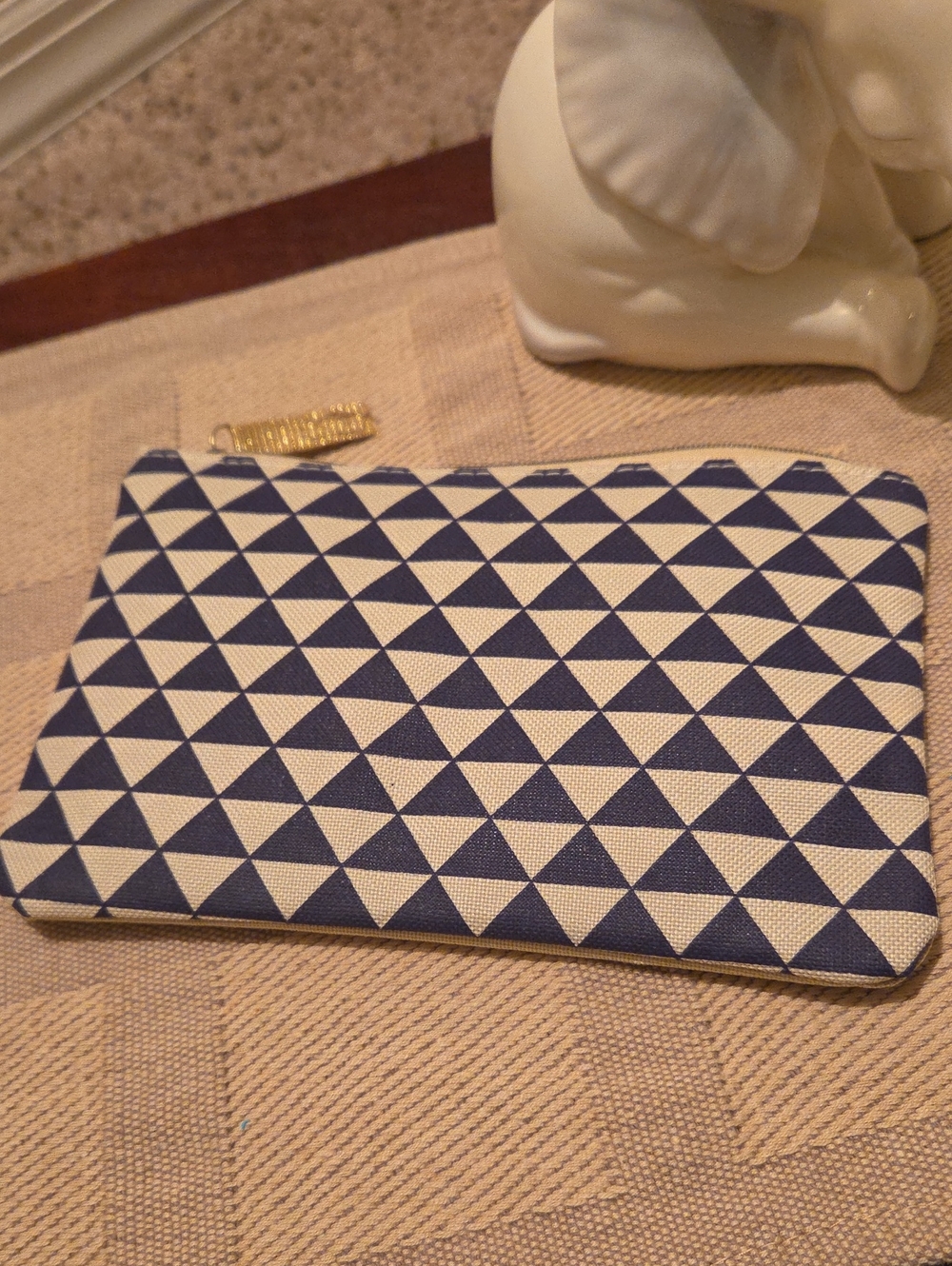 Geometric Black and Tan Zip Pouch / Women's Cosmetic Bag